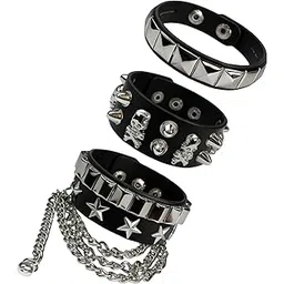 ffzdena 3-Piece Gothic Jewellery Set, Leather Bracelet For Men, Punk Spiked Cuff, Alternative Accessories For Man, Rock Concert & Halloween, Adjustable Gothic Fashion Accessories-picture-42