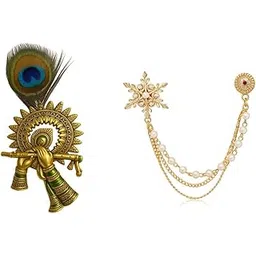 fiable collection Men’s Peacock Feather Coat Brooch Set | Traditional Ethnic Lapel Pin with Stones & Pearls | Wedding Sherwani, Blazer & Suit Accessory (Pack of 2)-picture-46