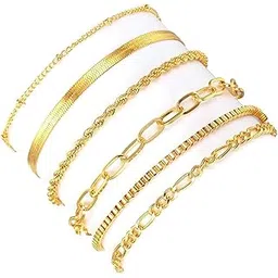 fianoeir 6 Items Anti Tarnish Bracelet for Women, Stylish Gold Plated Hand Jewelry Set, Fashionable Stackable Bracelets for Everyday Wear and Special Occasions, Trendy Gift for Her-picture-54