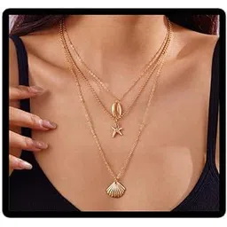 fianoeir Layered Necklace for Women, Elegant Chain with Shell Pendant, Long Chain with Pendant for Women, Stylish Long Necklace for Beach Holiday and Evening Events-picture-14