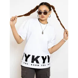 FIBONACCI Women Typography Printed Round Neck Cotton Oversized T-shirt-picture-36