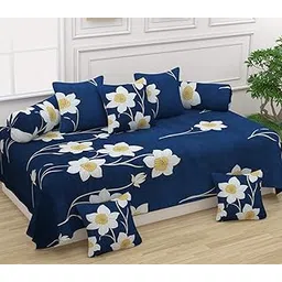 Fibre Touch Makes This Supersoft diwan Set which Contains 1 Single bedsheet, 2 Bolster Covers and 5 Cushion Covers-picture-21