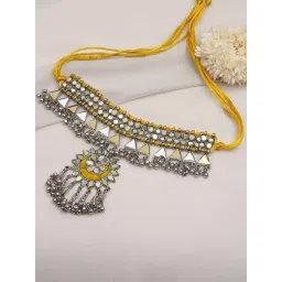 Fida Ehinic Mirror & Meenakari Yellow Necklace-picture-42