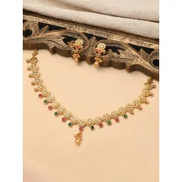 Fida Ethnic Gold-Plated Red & Green Stone Studded Floral & Ghungroo Temple Necklace Set for Women-picture-30