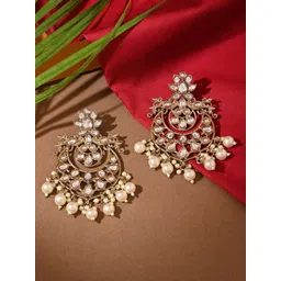 Fida Gold-Plated Artificial Stones and Beads & Pearls Beaded Classic Chandbalis Earrings-picture-36