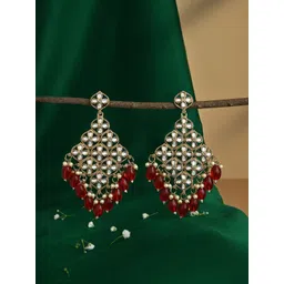 Fida Gold-Plated Kundan Beaded Geometric Drop Earrings-picture-19