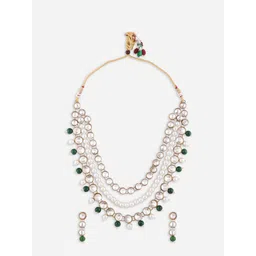 Fida Gold-Plated Kundan Stone Studded & Pearl Beaded Jewellery set image 2