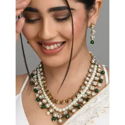 Fida Gold-Plated Kundan Stone Studded & Pearl Beaded Jewellery set image 4