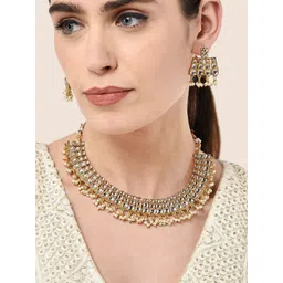Fida Gold-Plated Kundan Studded And Artificial Beaded Necklace and Earrings-picture-25