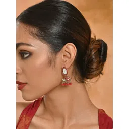 Fida Gold-Plated Kundan Studded & Beaded Dome Shaped Jhumkas-picture-30