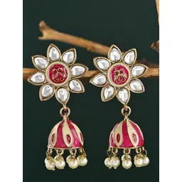 Fida Gold-Plated Kundan Studded & Pearls Beaded Dome Shaped Jhumkas-picture-27