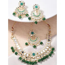 Fida Gold-Plated Kundan Studded & Pearls Beaded Necklace With Earrings-picture-27