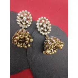 Fida Gold-Toned Kundan Studded Dome Shaped Jhumkas image 1