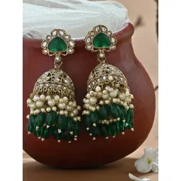 Fida Green Kundan Jhumki Earrings-picture-13