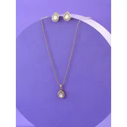 Fida Lavish Gold-Plated Geometric Shape American Diamond Party Wear Alloy Necklace Set for Women-picture-29