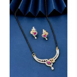 Fida Luxurious Gold-Plated Floral American Diamond Mangalsutra Set for Women-picture-25