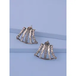 Fida Silver Bohemian Oxidized Fan Stud Earrings-picture-19