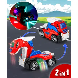Fiddlerz 2-in-1 Deformed Car Dinosaur Toy with Lights and Sounds | Interactive Dino Truck with 360° Rotation Battery Operated | Perfect Gift for Boys and Girls- Blue-image-15