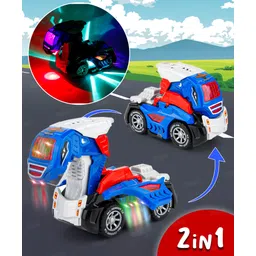 Fiddlerz 2-in-1 Deformed Car Dinosaur Toy with Lights and Sounds | Interactive Dino Truck with 360° Rotation Battery Operated | Perfect Gift for Boys and Girls- Red-image-1