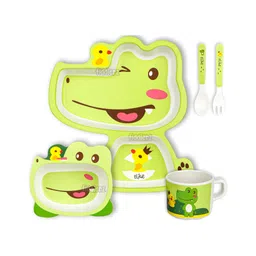 Fiddlerz Bamboo Baby Tableware Dinning Set Alligator Design Pack of 5  - Green-picture-28