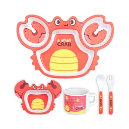 Fiddlerz Bamboo Baby Tableware Dinning Set Crab Design Pack of 5 - Multicolor-picture-25