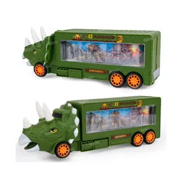 Fiddlerz Dinosaur Truck Toys for Kids Screen Show Dino World Toy Truck with 360 Degree Rotation, Light and Sound Vehicle Toy - Green-image-0