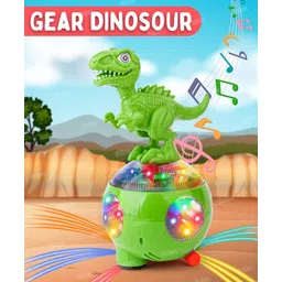 Fiddlerz Gear Dinosaur Bump and Go Action Toy Transparent Toy with Sound & Light - Green-image-5