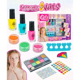 Fiddlerz Nail Art Kit for Girls with Glitter Powder Nail Paint Stickers rhinestones and Accessories Fashion Pretend Play Set for Kids Age 6+ (Multicolor)-picture-12