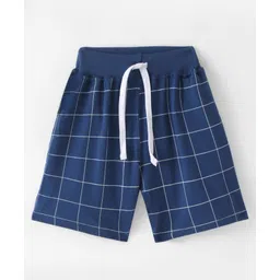 Fido Single Jersey Knit Above Knee Length Shorts Checks Design - Navy Blue-picture-28
