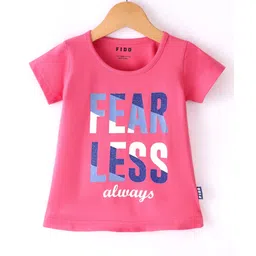 Fido Single Jersey Knit Half Sleeves Fearless Print Top - Pink-picture-37