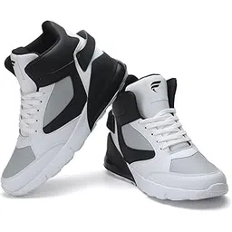 field care High-Top Athletic Sneakers, White and Tan Colour Block Design, Lace-up Sports Shoes with Black Accents-picture-41
