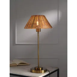 FIG Brown Textured Metal Triangle Natural Cane Table Lamp with Bulb-picture-29