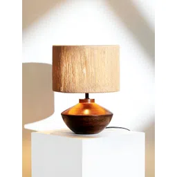 FIG Brown Textured Wooden Cylindrical Shaped Faith Table Lamp with Bulb-picture-39
