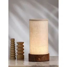 FIG Magnus Beige & Brown Textured Wooden Cylindrical Shaped Table Lamp with Bulb-picture-41