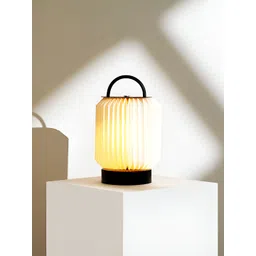 FIG Off White & Black Textured Metal Cylindrical Shaped Tote Table Lamp with Bulb-picture-25