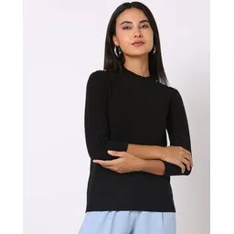 fig Round-Neck Pullover with Metal Accent-picture-36