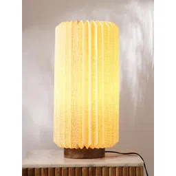FIG Serenity Beige & Brown Textured Wood Cylindrical Shaped Table Lamp with Bulb-picture-20