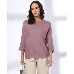 fig Women Patterned Relaxed Fit Pullover with Kimono Sleeves-picture-36