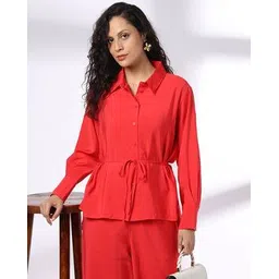 fig Women Relaxed Fit Button-Front Top with Cuffed Sleeves-picture-37