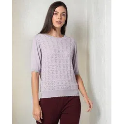 fig Women Ribbed Relaxed Fit Round-Neck Pullover-picture-43