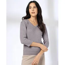 fig Women Ribbed Relaxed Fit V-Neck Top-picture-42