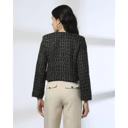 fig Women Checked Relaxed Fit Round-Neck Coat image 3