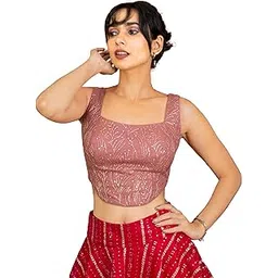 figure's designer Women's Corset Hand Embroidered Sequin Sleeveless Square Neck Readymade Saree Blouse C2-picture-36