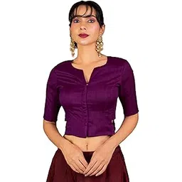 figure's designer Women's Cotton Silk Stretchable (Smocked) Round V Neck Elbow Sleeves Readymade Saree Blouse STSL1-picture-37