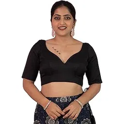 figure's designer Women's Dupion Raw Silk Half Elbow Sleeves Sweetheart V Neck Sabyasachi Cut Readymade Saree Blouse Padded Stitched Lining Designer Indian Festive Blouse | S10-picture-53