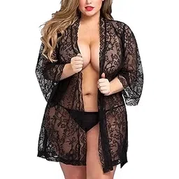 fihana Women's Babydoll Dress | Net and lace | Solid Above Knee Nighty | Babydoll Dress Short | Babydoll Nightwear Robe | Robe with Pqnty | Babydoll Dress Women Sexy Plus Size Black-picture-52