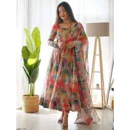FILIB LONDON Abstract Printed Anarkali Georgette Kurta With Trousers And Dupatta-picture-15