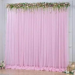 Filloxy 2pcs Backdrop Decoration Net Tulle Large Size, Nylon Made, Reusable, Soft, Wrinkled Free, 8 x 5 ft Each, Cabana Tent Party Decoration Items for Birthday, Anniversary (Light Pink)-picture-23