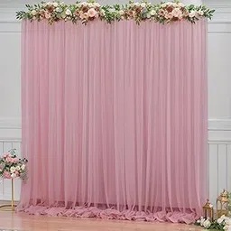 Filloxy White Net Backdrop Curtain Set for Decoration, 2 Pieces, 8 x 5 feet, for Wedding, Birthday, Anniversary, Engagement (Baby Pink)-picture-27