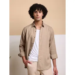 FILO HEVIS Men Classic Fit Solid Spread Collar Linen Casual Shirt-picture-26